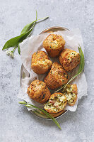 Savoury muffins with bacon and wild garlic