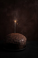 Italian Christmas dessert: artisanal panettone covered with chocolate flakes.