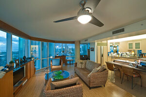 Upscale Living Room in High Rise Condo, Hawaii, USA