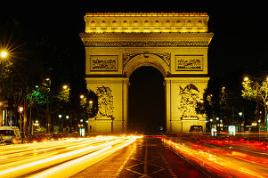 Arc de Triomphe at night in Paris; Paris, France