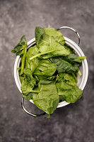 Frischer Spinat in Sieb