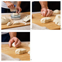 Teig portionieren, umfassen und mit sanften Bewegungen rund schleifen