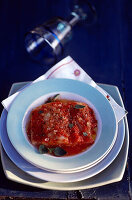 Baccala à la pizzaiola cod fillet fish tableware