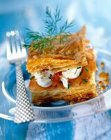Salmon, lumpfish roe and crème fraîche in flaky pastry