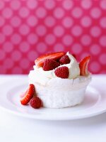 Pavlova with strawberries and raspberries