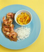 Shrimp and pink peppercorn Cari,rice and lemon Achar
