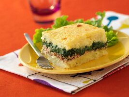 Tuna and spinach gratin with mashed potato topping