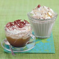 Italian Cappuccino and cream dessert with crushed hazelnuts