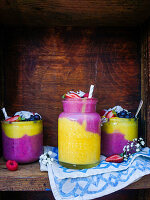 Red fruit and mango smoothies