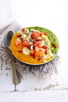Smoothie Bowl with peach, kiwi and grapefruit (vegan)
