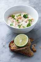 Diced chicken in creamy coconut sauce