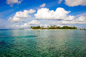 Island under clouded sky, Park Hyatt Maldives Hadahaa, Gaafu Alifu Atoll, North Huvadhoo Atoll, Maldives