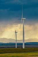Wind turbines at sunset