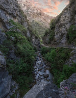 Majestic natural scenery of Cares river gorge, Picos de Europe, Cain, Leon Province, Spain