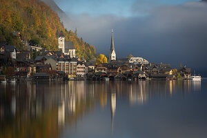Blick auf das Dorfs Hallstatt, Oberösterreich, Österreich