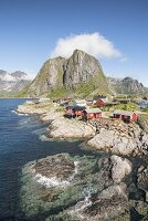 Traditional fishermen house in summer, Hamnoy, Nordland county, Northern Norway, Europe