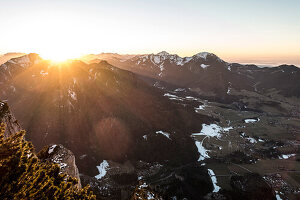 Sunset on the Rauschberg with a view of the Unterberg and the Hochfelln, Chiemgau Alps, Ruhpolding, Germany