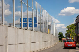 German Autobahn, noise barrier on the A40 in Essen, Essen-Kray,