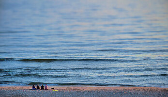 Family with a dog at the North Sea