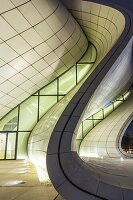 Azerbaijan,Baku,Heydar Aliyev Cultural Center,building designed by Zaha Hadid,exterior,dusk.