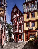 Mittelalterliche Häuser am Fischmarkt in der Altstadt von Limburg an der Lahn, Hessen; Deutschland