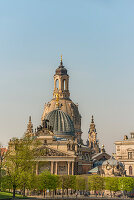 Glass dome of the Academy of Arts in front of the Frauenkirche, Dresden, Saxony, Germany