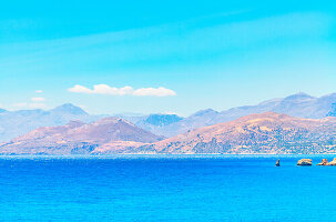 White mountains and Southern Crete coastline view, Agios Pavlos, Southern Crete, Crete, Greek Islands, Greece