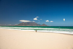 The Bloubergstrand looking towards Cape Town and Table Mountain, Cape Town, Western Cape, South Africa