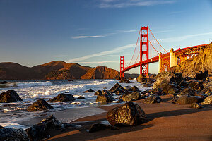 the Golden Gate Bridge and Marshall Beach in San Francisco, California, United States of America, USA