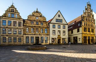 Town houses on the Alter Markt, Battighaus on the left, Crüwellhaus on the right, old town of Bielefeld, Teutoburg Forest, North Rhine-Westphalia, Germany