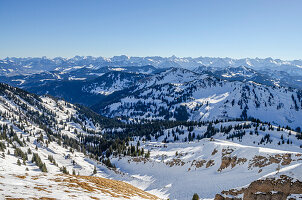 View from the Hochgrat summit, Nagelfluhkette, Allgäu, Bavaria, Germany