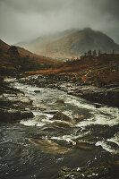 Mountains of Glen Navis with river and tree. landscape in autumn, Highlands, Scotland, United Kingdom