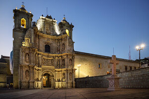 Magnificent, illuminated facade of the basilica &quot;Basílica de Nuestra Señora de la Soledad&quot;, city of Oaxaca de Juárez, state of Oaxaca, Mexico, North America, Latin America