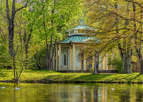 English pavilion in Pillnitz Castle Park in Dresden, Saxony, Germany in spring