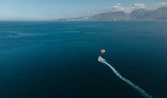  Boat in the sea from above 