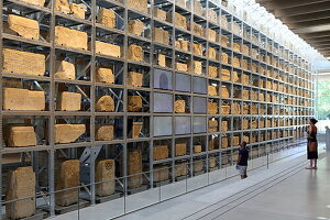  Storage rack for stone finds in Narbo Via. The museum tells the Roman history of the Narbonne region and opened in 2021, Narbonne, Occitanie, France 