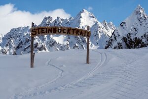 Tor zu 'Steinbocktrail', Skigebiet Hochzeiger, Pitztal, Winter in Tirol, Österreich