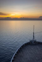 Bug von Kreuzfahrtschiff Vasco da Gama (nicko cruises) bei Sonnenuntergang, Tagbilaran, Bohol, Philippinen, Südostasien
