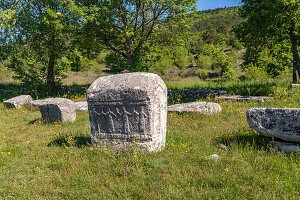  Stecci, medieval gravestones in a necropolis near Cista Velika, Croatia, Europe  
