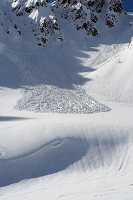 small avalanches in the ski area above Arabba, Veneto Dolomites, Italy, winter 