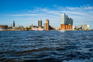 Skyline von Hamburg mit Elbphilharmonie, Elbe, Hafen Hamburg, Hamburg, Norddeutschland, Deutschland