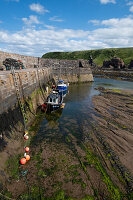 Blick auf einen alten Hafen bei Ebbe, East Lothian, Schottland, Vereinigtes Königreich