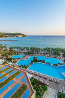  Pool area of a hotel resort in Greece at Cape Sani on the Greek peninsula of Chalkidiki 