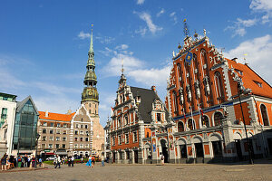 St Peter's Church,House of the Blackheads and Schwabe House,City Hall Square,Ratslaukums,Riga,Latvia,Baltic region,Northern Europe