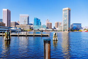  Inner Harbor with Historic Ships Baltimore and World Trade Center with Observation Deck in Baltimore, Maryland, USA 