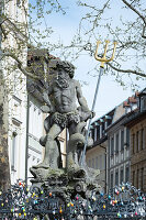 Gabelmann Neptun-Skulptur in der Fußgängerzone, Bamberg, Franken, Bayern, Deutschland, Europa