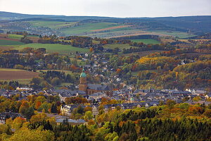 Annaberg, vom Pöhlberg aus gesehen, Erzgebirge, Sachsen, Deutschland
