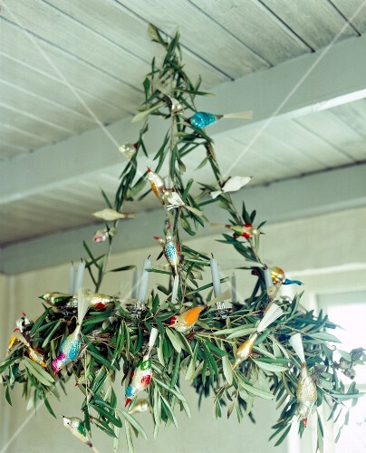 Christmas Wreath Of Olive Branches Hanging From The Ceiling