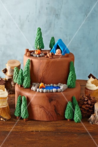 Fun Camping Themed Cake License Images Stockfood 11128565