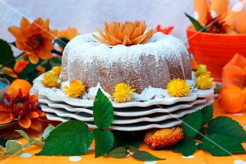 A Bundt Cake Coated With Icing Sugar And License Images